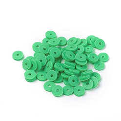 Lime Flat Round Eco-Friendly Handmade Polymer Clay Beads, Disc Heishi Beads for Hawaiian Earring Bracelet Necklace Jewelry Making, Lime, 6x1mm, Hole: 2mm, about 353~378pcs/strand, 17.7 inch
