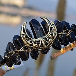 Обсидиан Натуральные гальванизированные хрустальные ободки для волос, с черными обсидиановыми чипсами, корона для волос, для женщин девушек, 270x180x30 мм