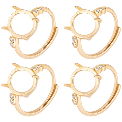 Матовый Золотой Цвет 4 шт. регулируемые латунные компоненты кольца на палец, 4 настройки кольца зубца когтя, со стразами, овальные, матовый золотой цвет, размер США 8 1/4 (18.3 мм), лоток : 14x11 мм