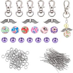 Mixed Color DIY Angel Theme Keychain Kits, include Iron Flat Head Pins, Handmade Polymer Clay Round Beads, Alloy Lobster Claw Clasps & Beads, ABS Plastic Imitation Pearl Beads, Mixed Color