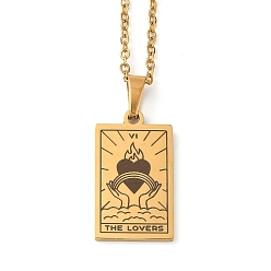 Другие Тема Таро 304 подвесные ожерелья из нержавеющей стали для женщин, кабель ожерелья цепи, реальный 18 k позолоченный, любовники, 45.5 см, Кулон : 22.5x13 мм