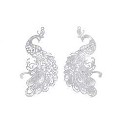 Нержавеющая Сталь Цвет Не тускнеет 304 большие подвески из нержавеющей стали, гравированные металлические украшения, павлин, цвет нержавеющей стали, 57.5x28x0.3 мм, отверстие : 1.4 мм