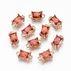 Coral Transparent Glass Links Connectors, with Light Gold Tone Brass Findings, Long-Lasting Plated, Cadmium Free & Lead Free, Rectangle, Coral, 12x6x4.5mm, Hole: 1.4mm