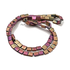 Pink Plated Electroplated Frosted Non-magnetic Synthetic Hematite Beads Strands, Square, 2-Hole, Pink Plated, 5x5x2mm, Hole: 0.8mm, about 74pcs/strand, 15.75 inch(40cm)