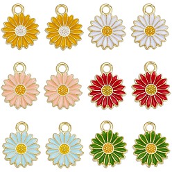 (52) Непрозрачная лаванда 48 шт 6 цвета сплава эмаль подвески, золотой свет, очарование подсолнуха, разноцветные, 17x13x2 мм, отверстие : 2 мм, 8 шт / цвет