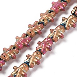 (966) Внутренний цвет Кристалл / Лиловато-лиловый на подкладке Полностью покрытые гальваническим покрытием стеклянные бусины, рыжий человечек, на Рождество, с покрытием цвета радуги, 15x14x7 мм, отверстие : 1 мм, около 45 шт / нитка, 24.80''~25.20'' (63~64 см)