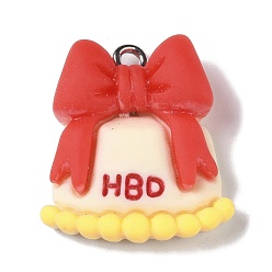 Food Непрозрачные подвески смолы, мультяшные подвески с железными петлями с платиновым покрытием, торт с бантом, 22x20x6 мм, отверстие : 2 мм