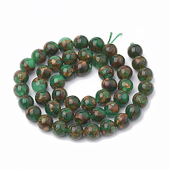 Green Natural Chalcedony Beads Strands, Imitation Gold Clinquant Stone, Dyed & Heated, Round, Green, 6~7mm, Hole: 1mm, about 60~67pcs/strand, 15.7 inch