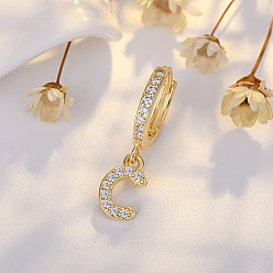 Letter C Латунные серьги-кольца из прозрачного кубического циркония, золотые, буква С, 24x7 мм