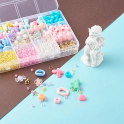 Mixed Color DIY Jewelry Making Kits for Kids, Including Opaque & Transparent Acrylic Beads, Polystyrene Plastic Beads, Acrylic Linking Rings, Zinc Alloy Lobster Claw Clasps, Iron Findings, Plastic Ear Nuts, Mixed Color, Beads: 775~777pcs/set