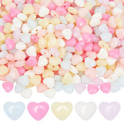Couleur Mélangete 800pcs perles en plastique, imitation gelée, cœur, couleur mixte, 7.5x9x4.5mm, Trou: 1.4mm