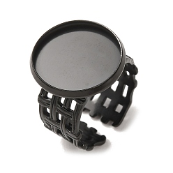 Black Woven Bezel 304 Stainless Steel Cuff Ring Components, Round Pad Ring Setting, Ion Plating(IP), Long-Lasting Plated, Black, 14mm,17mm, Tray Size: 16mm