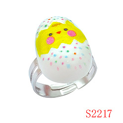 Egg Пасхальные кольца из смолы с железными гвоздиками для девочки, платина, яйцо, внутренний диаметр: регулируемый