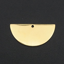 Golden 304 Stainless Steel Semi Circle Pendants, Laser Cut, Ion Plating(IP), Half Round, Real 18K Gold Plated, 15x30x1mm, Hole: 1.6mm