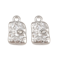 Stainless Steel Color 304 Stainless Steel Pendants, with Crystal Rhinestone, Hammered Rectangle Charms, Stainless Steel Color, 14x8x3mm, Hole: 1.8mm