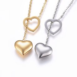 (52) Непрозрачная лаванда 304 из нержавеющей стали ожерелья Lariat, с карабин-лобстерами , сердце, разноцветные, 17.3 дюйм (44 см), 1.5 мм