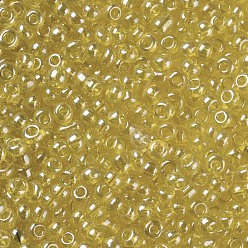 Yellow Glass Seed Beads, Trans. Colours Lustered, Round, Yellow, 3mm, Hole: 1mm, about 10000pcs/pound