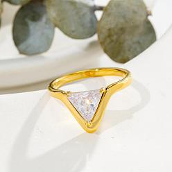 Золотой 304 Кольца из нержавеющей стали и кубического циркония, треугольные, золотые, размер США 7 (17.3 мм)
