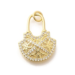 Настоящее золото 18K Латунные микропаве прозрачные подвески с фианитом, с целью перехода в кольце, долговечный, без свинца и без кадмия, прелести мешков, реальный 18 k позолоченный, 22x16.5x3.5 мм, отверстие : 3.5 мм
