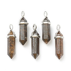 Bronzite Natural Bronzite Pendants, with Platinum Tone Brass Findings, Bullet, 39.5x12x11.5mm, Hole: 4.5x2.8mm