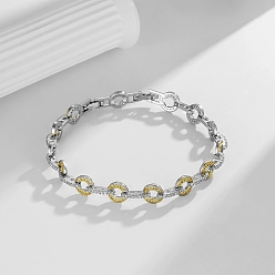 Real Gold Plated & Real Platinum Plated Латунные браслеты-цепочки с микропаве из прозрачных кубических цирконий для женщин, плоско-круглые, настоящее золото и платина, 7-3/4 дюйм (19.8 см)