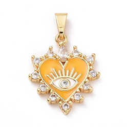 Золотистый Латунные подвески с фианитами, с эмалью, долговечный, реальный 18 k позолоченный, сердце и глаз, золотые, 23x19x3 мм, отверстие : 2.5x6 мм