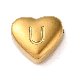 Letter U 201 Stainless Steel Beads, Golden, Heart, Letter U, 7x8x3.5mm, Hole: 1.5mm