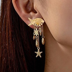 Золотой Океанская тема 304 серьги-гвоздики в форме ракушки из нержавеющей стали и фарфора, с искусственным жемчугом и эмалью, золотые, 42x16 мм