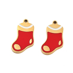Christmas Socking Ионное покрытие (ip) 304 подвески из нержавеющей стали, эмалевые подвески на рождественскую тематику, золотые, рождественские носки, 8.5x1.5 мм, отверстие : 1 мм
