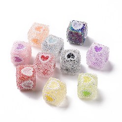 Mixed Color Acrylic Beads, No Hole/Undrilled, Cube with Heart, Mixed Color, 18x17x18mm
