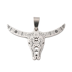 Нержавеющая Сталь Цвет 201 подвески из нержавеющей стали, оберег на голову крупного рогатого скота, анти-тускнение, цвет нержавеющей стали, 27x42.5x1 мм, отверстие : 9x4.5 мм