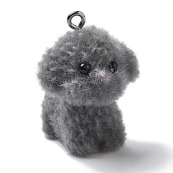 Серый Подвески из смолы, с железной платиной петлей, собака, серые, 28.5x21x26 мм, отверстие : 2 мм