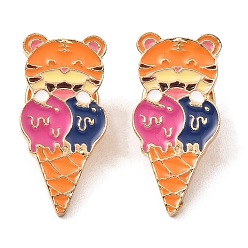 Tiger Enamel Pins, Light Gold Alloy Badge for Backpack Clothes, Tiger & Ice Cream, 28x13x2mm