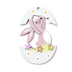 Бледно-Золотистый Пасхальная тема деревянные большие подвески, яйцо с кроликом, бледно золотарник, 90x57x2 мм, отверстие : 3.2 мм