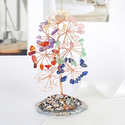 Смешанные камни Елочные украшения из натуральной смешанной крошки драгоценных камней, Агатовая пластина с медной проволокой, энергетический камень по фен-шуй, подарок для украшения дома, 60x125 мм