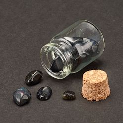 Obsidian Transparent Glass Wishing Bottle Decoration, with Natural Obsidian Chip Beads, 22x34mm, Chip Beads: 6~16x5~10x2~8mm