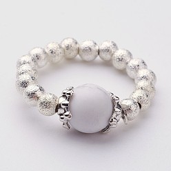 Howlite Howlite stretch Ringe, mit Messing-Perlen, Runde, 18 mm
