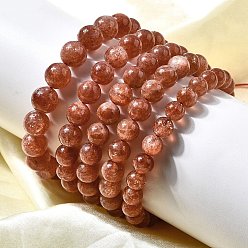 Солнечный Камень Браслеты из натуральных круглых бусин солнечного камня для женщин, смешанных форматов, внутренний диаметр: 2-1/4~2-3/8 дюйм (5.7~6.1 см), бусины : 6~10 мм, Около 4~6 шт / 100 г