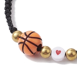Basketball Bracelet de perles tressées en acrylique et alliage sur le thème du sport, bracelet réglable en fil de nylon, basket-ball, diamètre intérieur: 2-1/4~3-1/2 pouce (5.5~9 cm)