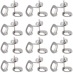 Нержавеющая Сталь Цвет 50 шт 304 детали серьги-гвоздики из нержавеющей стали, с вертикальными петлями, ромб, с 50 шт 201 ушными гайками из нержавеющей стали, цвет нержавеющей стали, 9.5x9.5x1 мм, отверстие : 2 мм