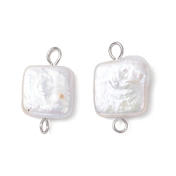 Квадрат Подвески-коннекторы из натурального жемчуга Кеши, с 304 двойными петлями из нержавеющей стали, кремово-белые, цвет нержавеющей стали, квадратный, 19x11.5x4~5.5 мм, отверстия : 2 mm и 2.7 мм