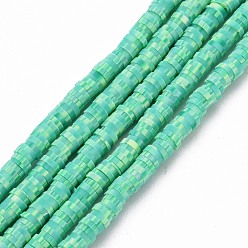 Medium Aquamarine Handmade Polymer Clay Bead Strands, Heishi Beads, for DIY Jewelry Crafts Supplies, Disc/Flat Round, Medium Aquamarine, 4x0.5~1mm, Hole: 0.9mm, about 320~450pcs/strand, 15.35 inch~16.92 inch(39~43cm)