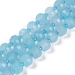 Аква Природные окрашенные белого нефрита нитей бисера, граненые, рондель, с бисером, вода, 7.5~8x6.5 мм, отверстие : 1.4 мм, около 45~46 шт / нитка, 15.75'' (40 см)