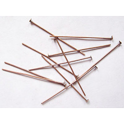 Red Copper Iron Flat Head Pins, Cadmium Free & Nickel Free & Lead Free, Red Copper, 36x0.75~0.8mm, 20 Gauge, about 6800pcs/1000g, Head: 2mm