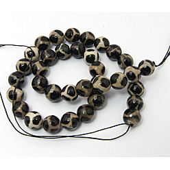 Black Natural Agate Beads Strands, Dyed, Faceted, Round, Black, 12mm, Hole: 1mm, about 32pcs/strand, 15.1 inch