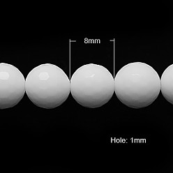 Белый Непрозрачное стекло бисер нитей, имитация белого агата, граненые круглые, белые, 8 мм диаметром, отверстие : 1 мм